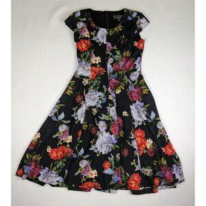 Marc Bouwer Unlimited Women's Dress Size XS Black Floral Print A-line Midi